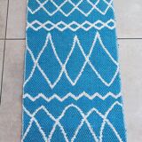 Recycled cotton handcrafted rug - Reversible - Blue