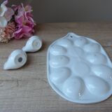 Old Vintage White and Pink Ceramic Egg Display Dish