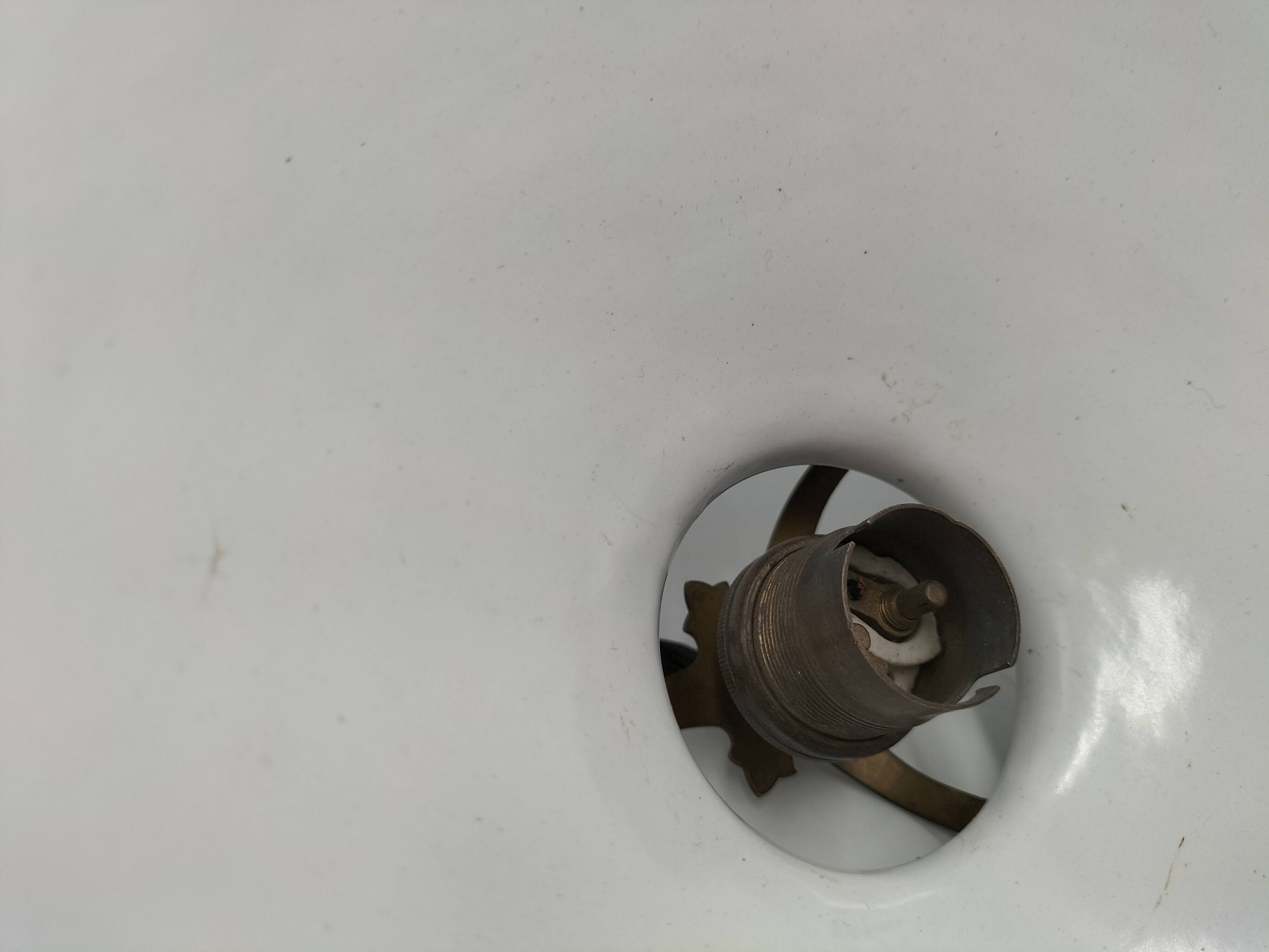 Pair of blue enameled sheet metal pendant lights