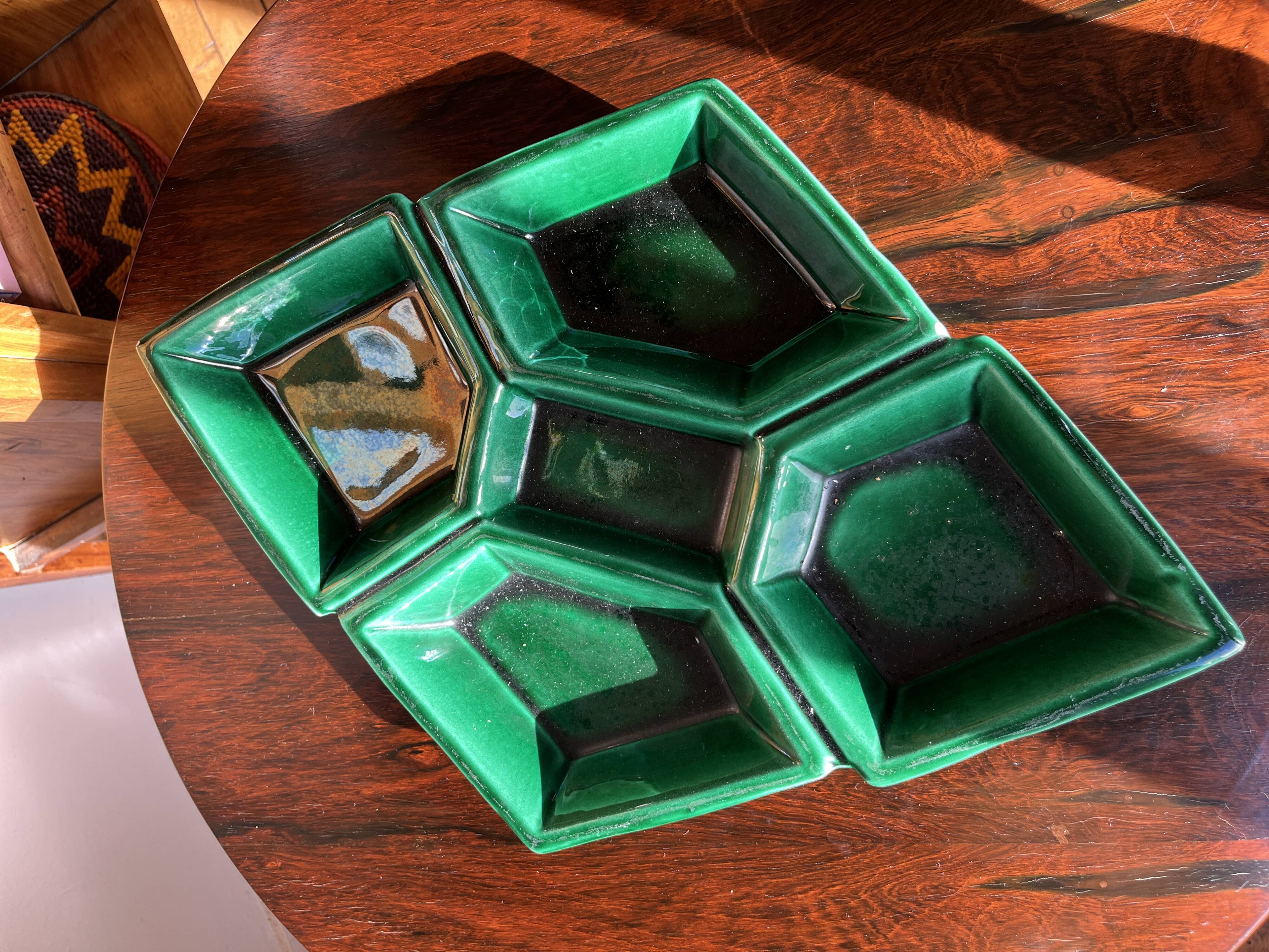 Compartmented dish VALLAURIS J-M Faux Barbotine diamond-shaped earthenware 60s