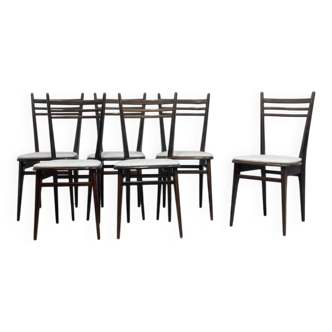Set of 6 wooden and gray fabric chairs