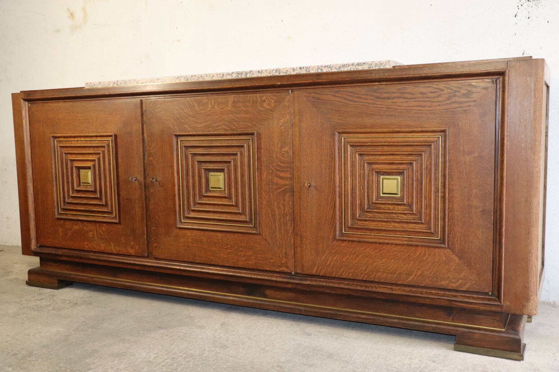 Art Deco sideboard in solid oak and marble, 1940