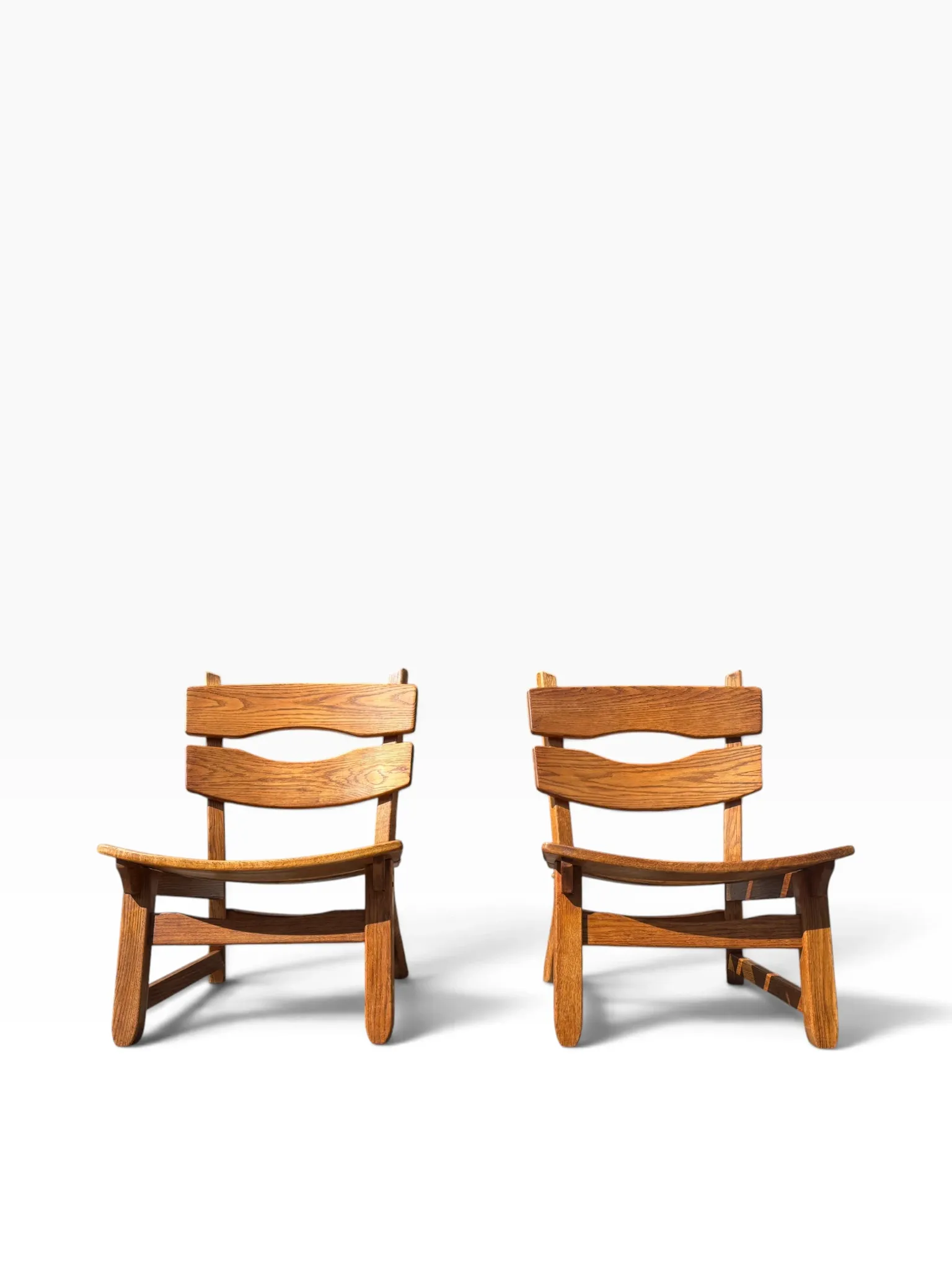 Set of 2 brutalist lounge chairs in oak by Dittmann & Co for Awa.
