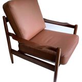 Pair of Scandinavian Teak and Leather Armchairs, 1960s