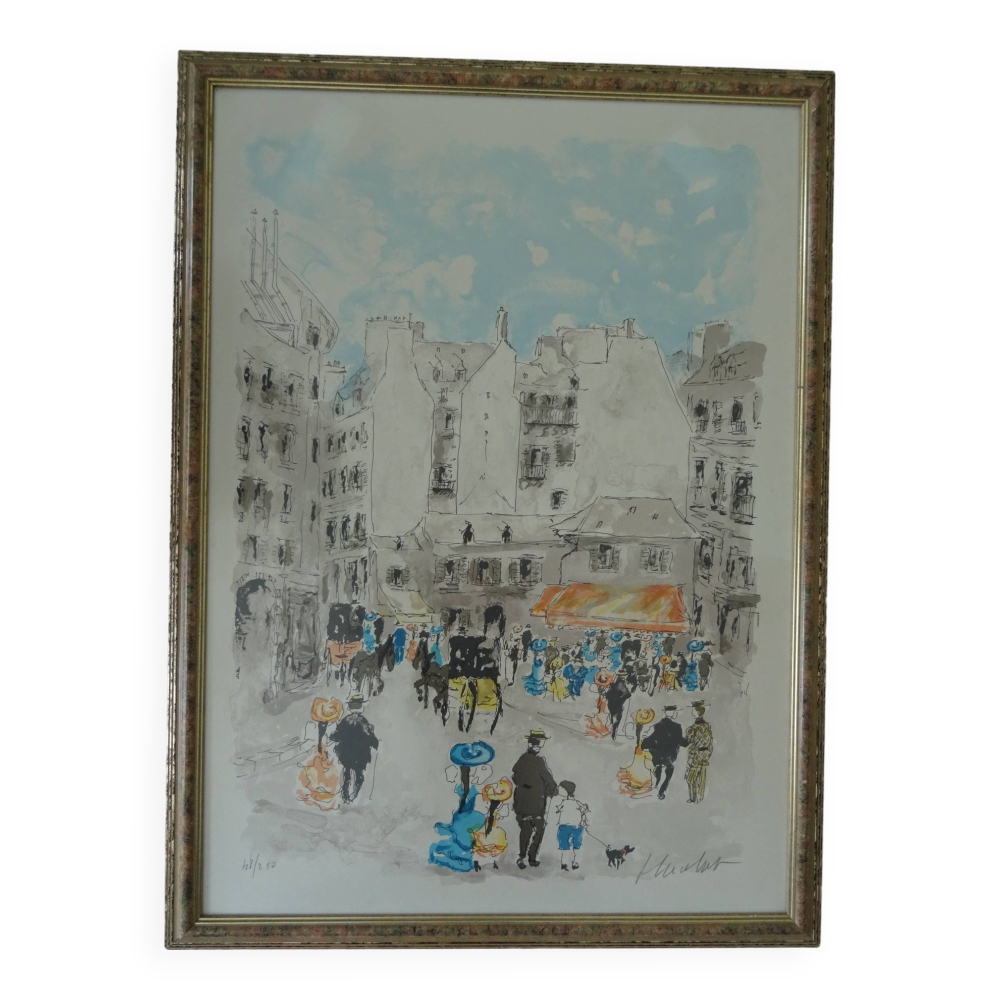 Numbered Paris Latin Quarter lithograph poster signed Urbain Huchet
