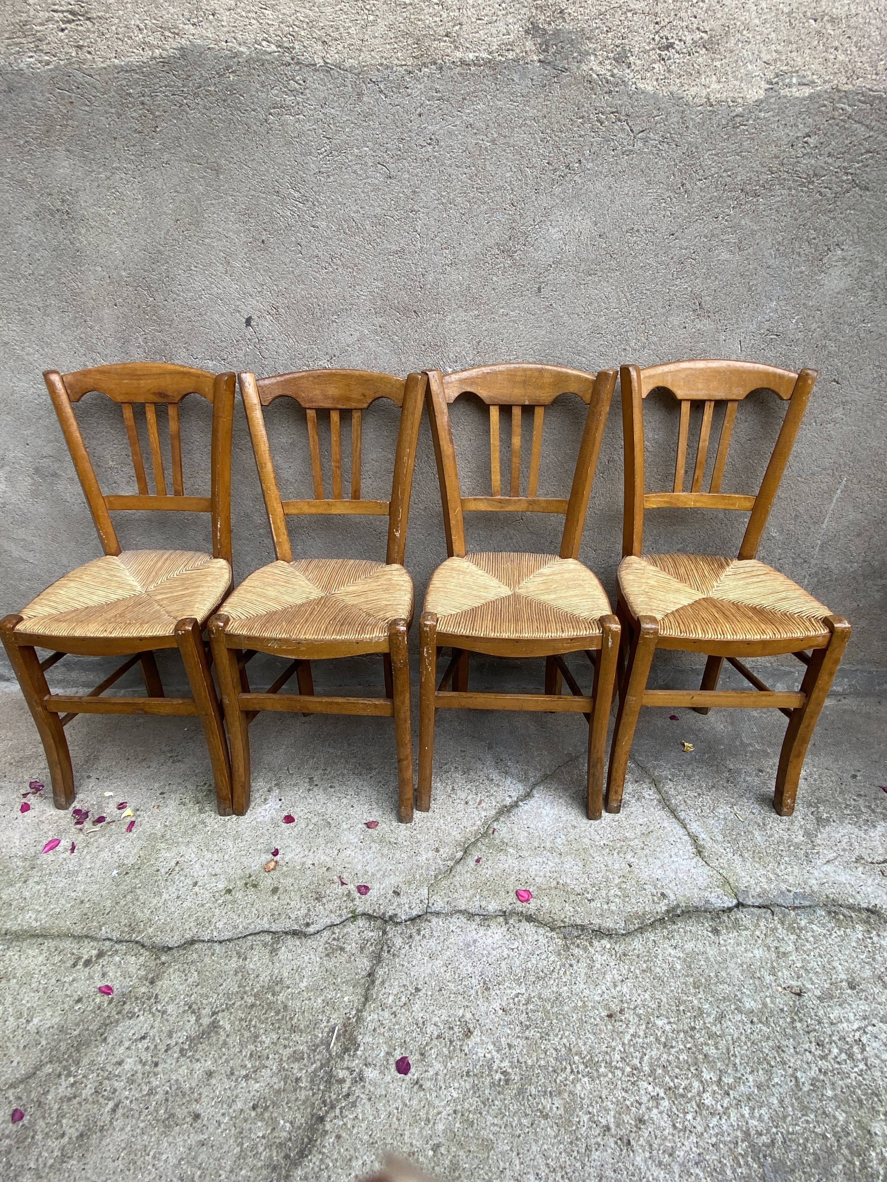 Lot de 4 chaises bois paillees