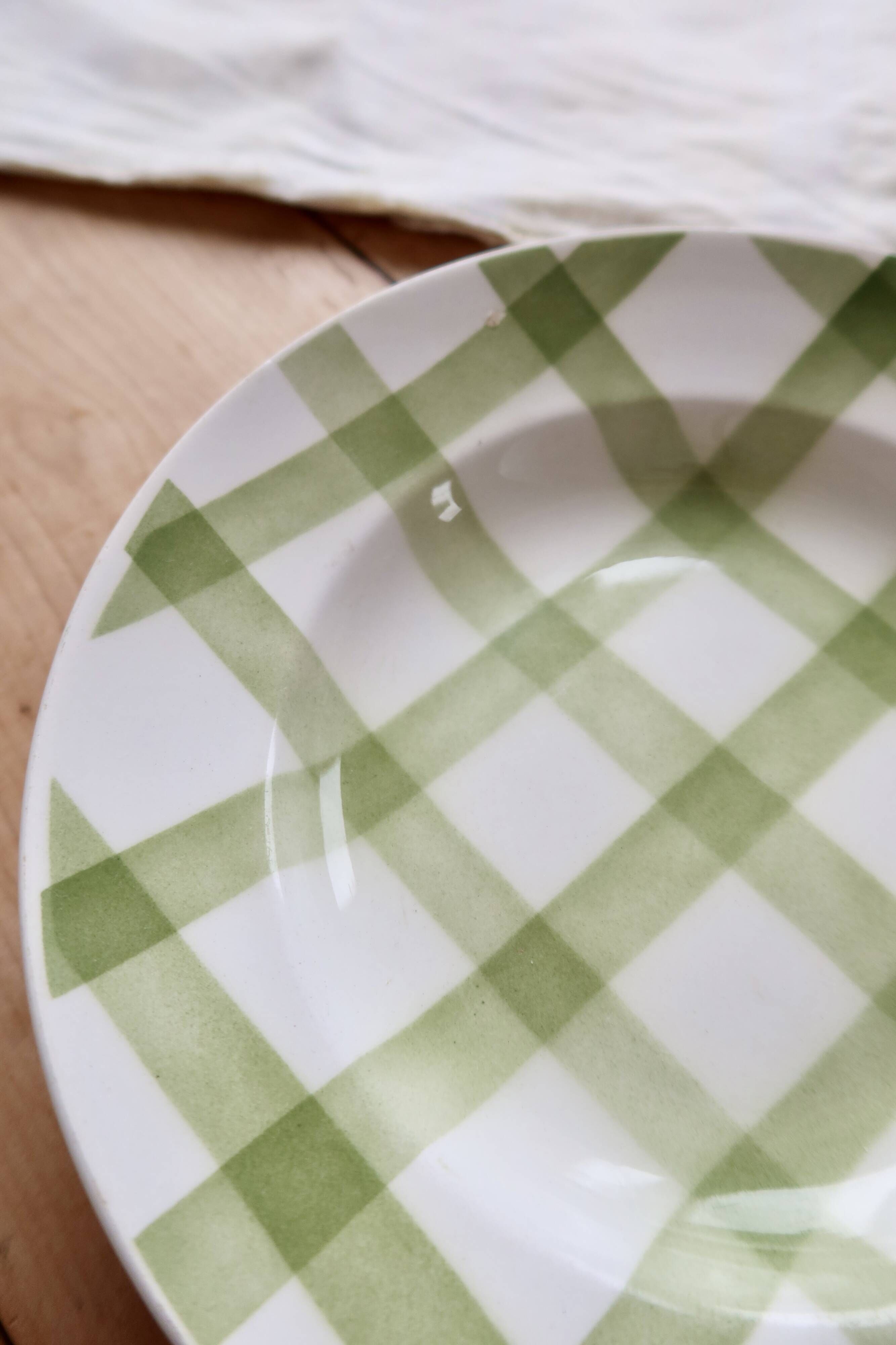 Vintage hollow plate earthenware - Green Tablecloth model - Moulin des Loups