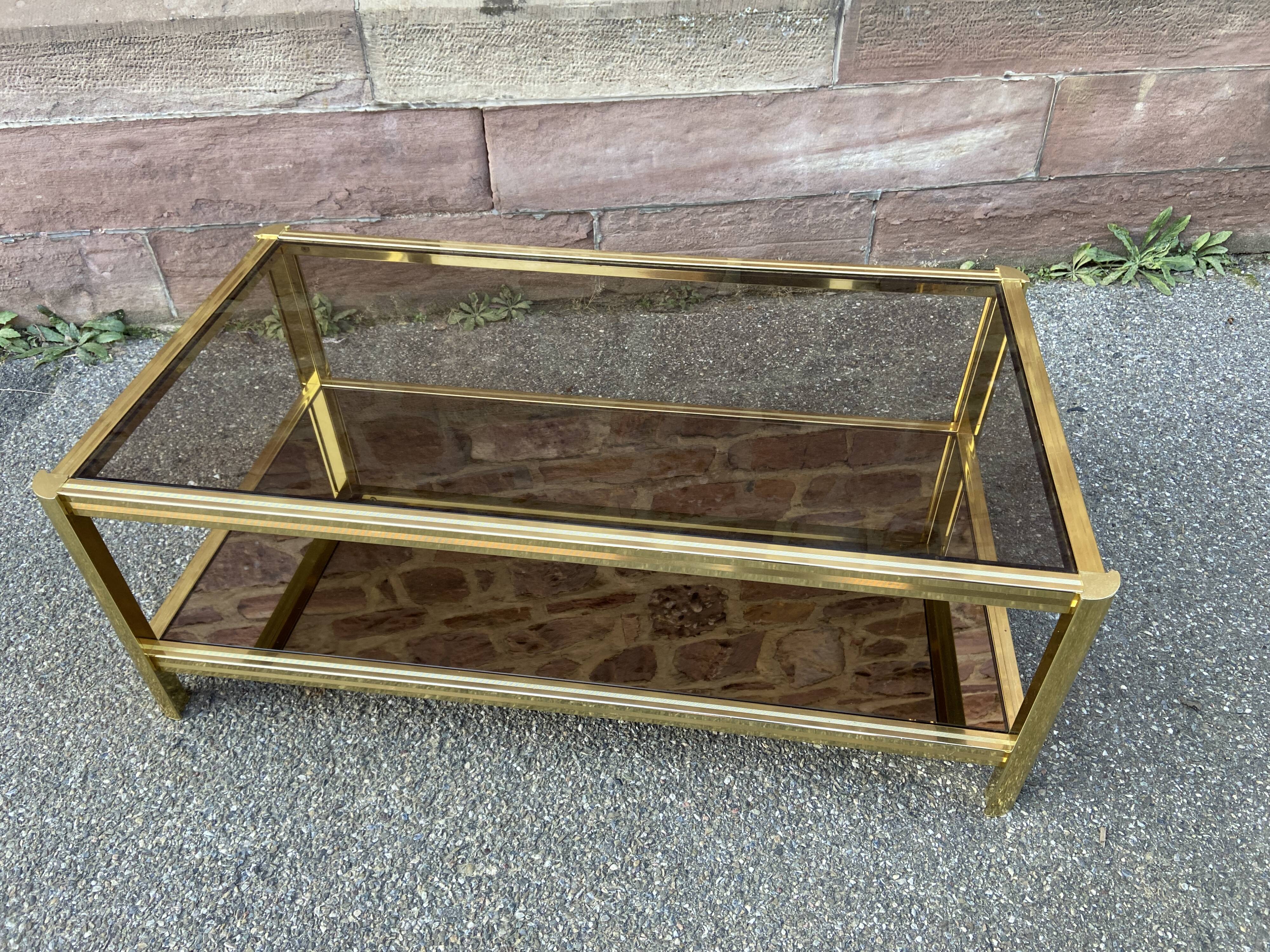 Mid-Century Hollywood Regency Brass Coffee Table, 1980 Maison Jansen Dlg