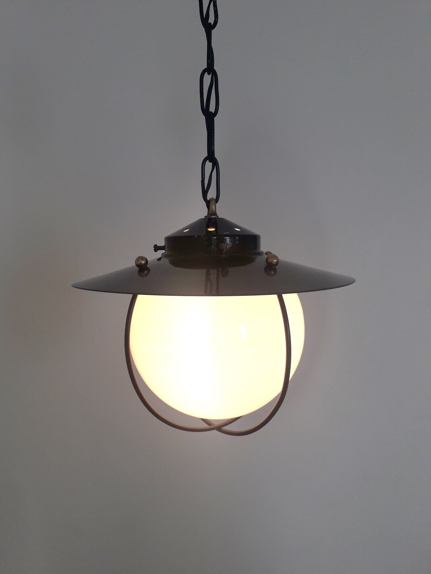 Old entrance hall suspension - opaline and black lacquered metal - 1960