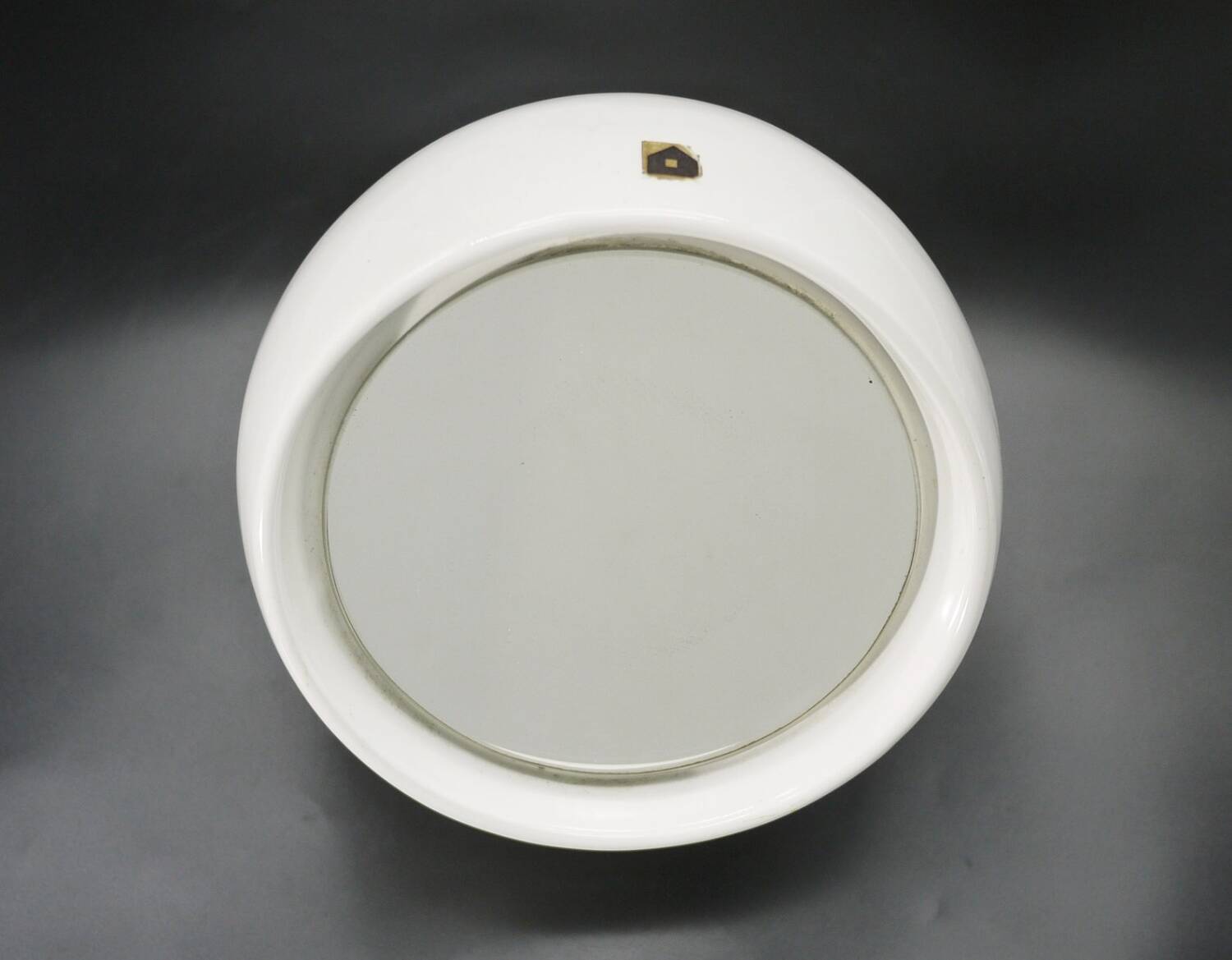 White Ceramic Table Mirror Weighted in a Space Age Ball Shape