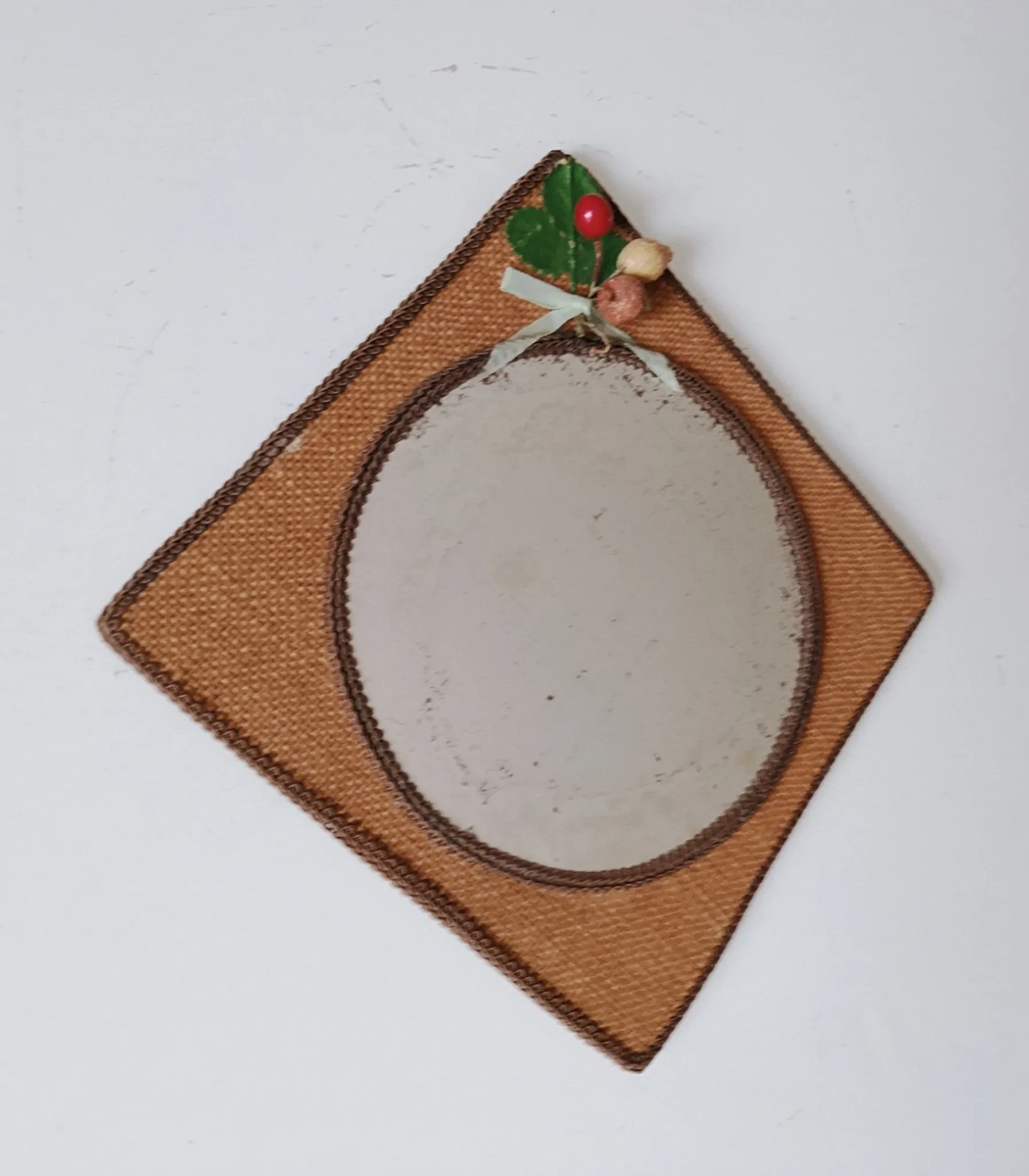 Vintage mirror in handwoven raffia Art Monique 1970s