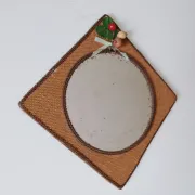 Vintage mirror in handwoven raffia Art Monique 1970s