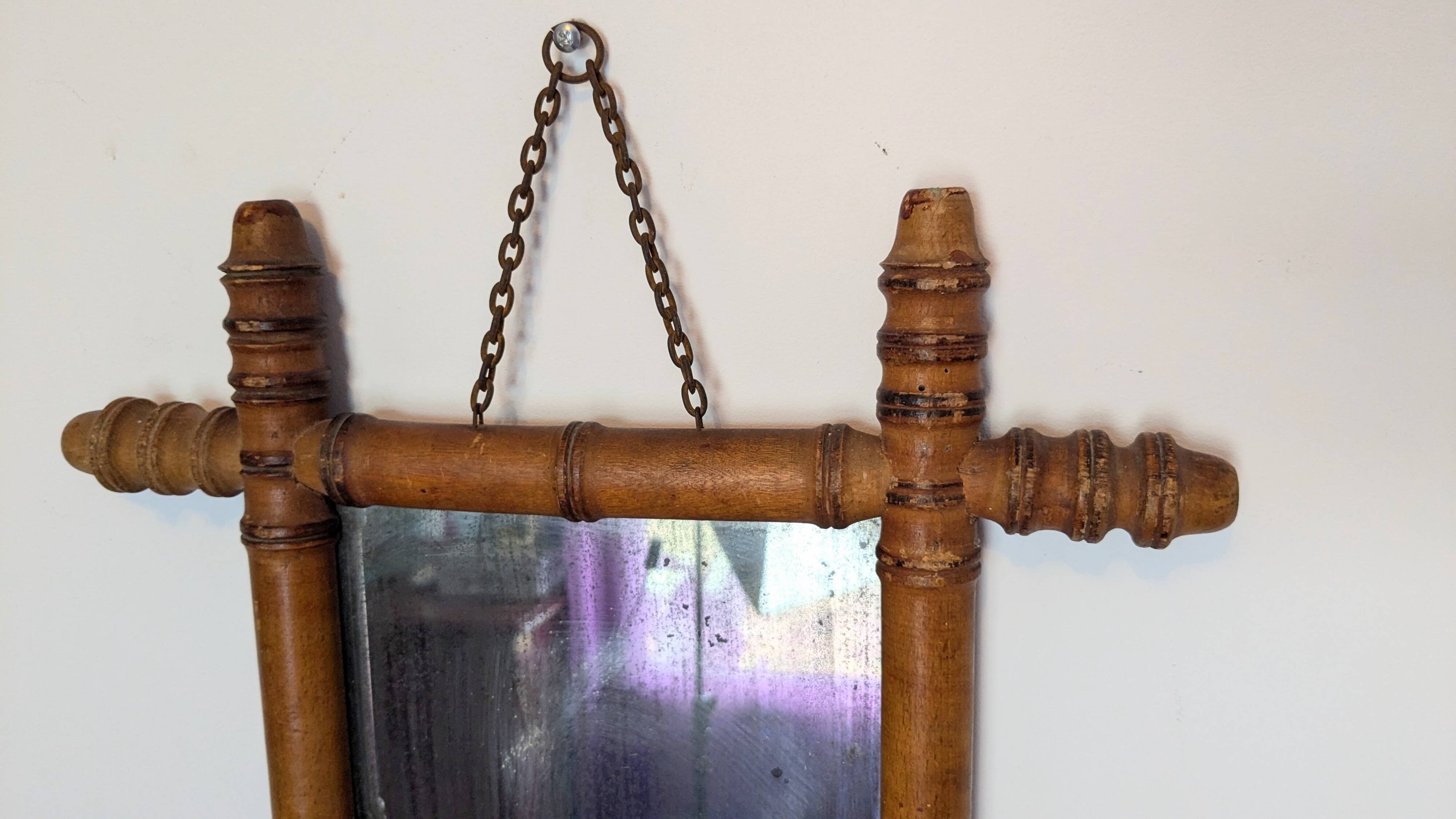 Antique bamboo mirror with pitted glass 40x34 cm