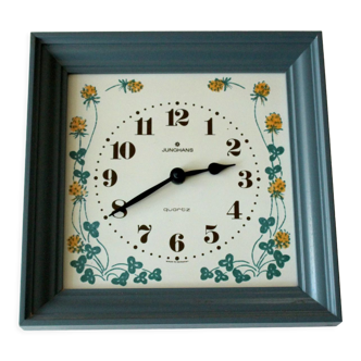 Horloge murale en céramique avec cadre en bois de Junghans, horloge de cuisine avec mouvement à quartz, vintage