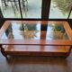 Table basse 2 tiroirs en merisier massif et verre
