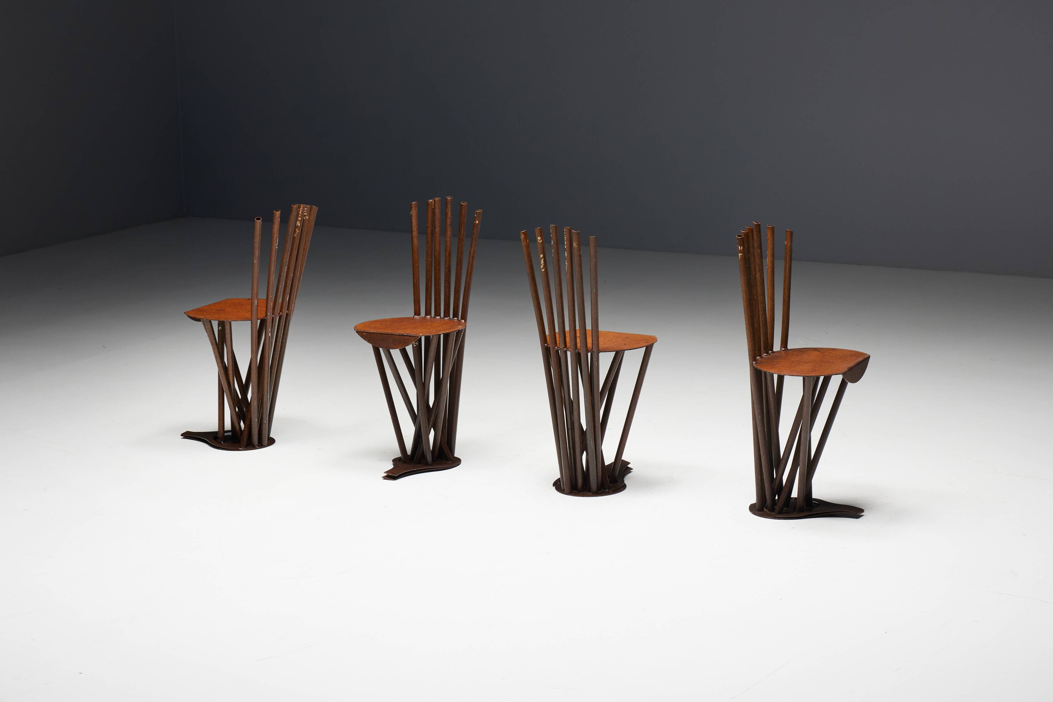 Industrial Wabi Sabi Primitive Chairs, France, 1950s