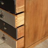 Grand bureau en bois à 5 tiroirs dessus simili cuir noir -Totalement relooké