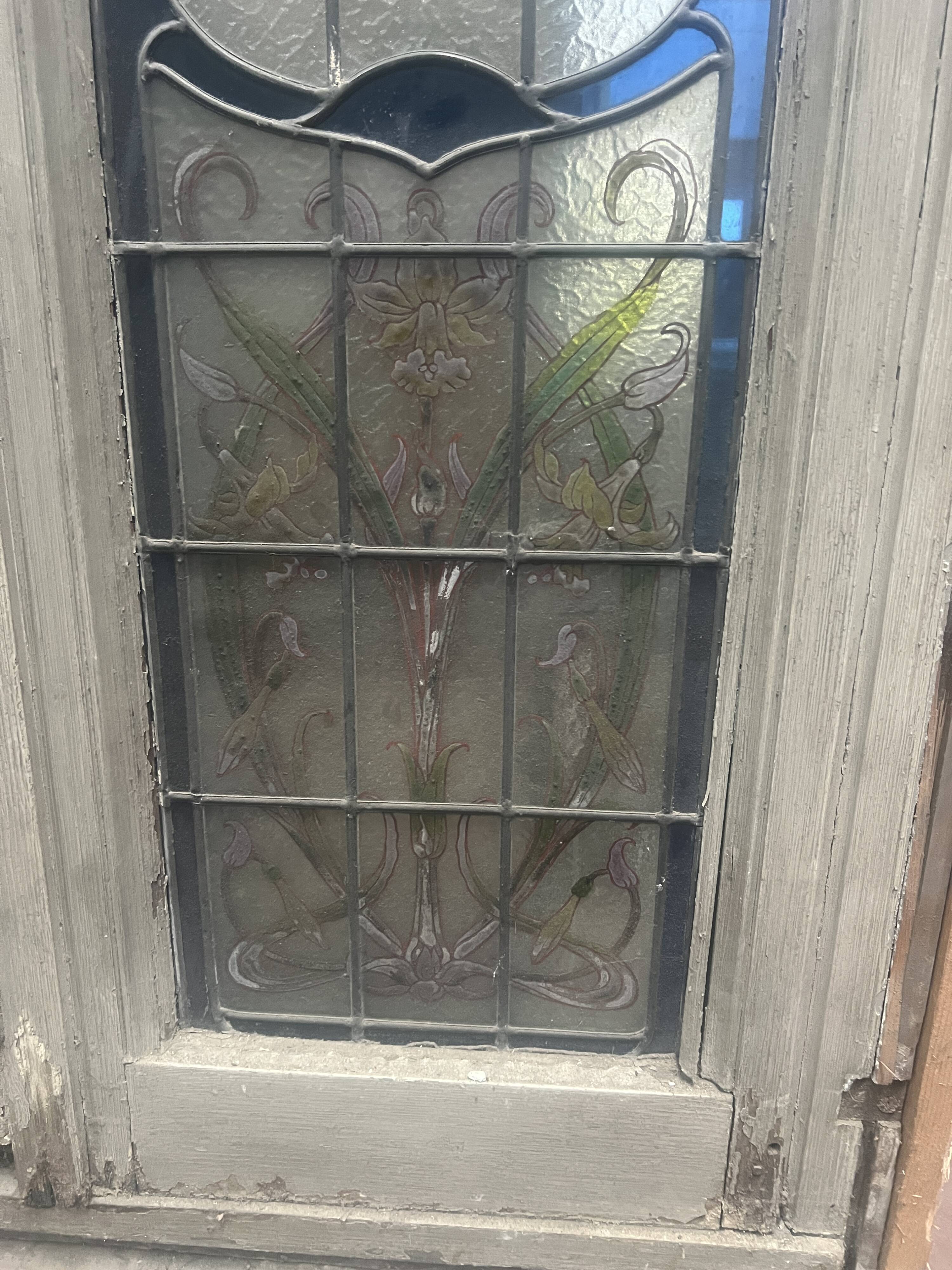 Art Deco stained glass transom window, circa 1900, 20th century