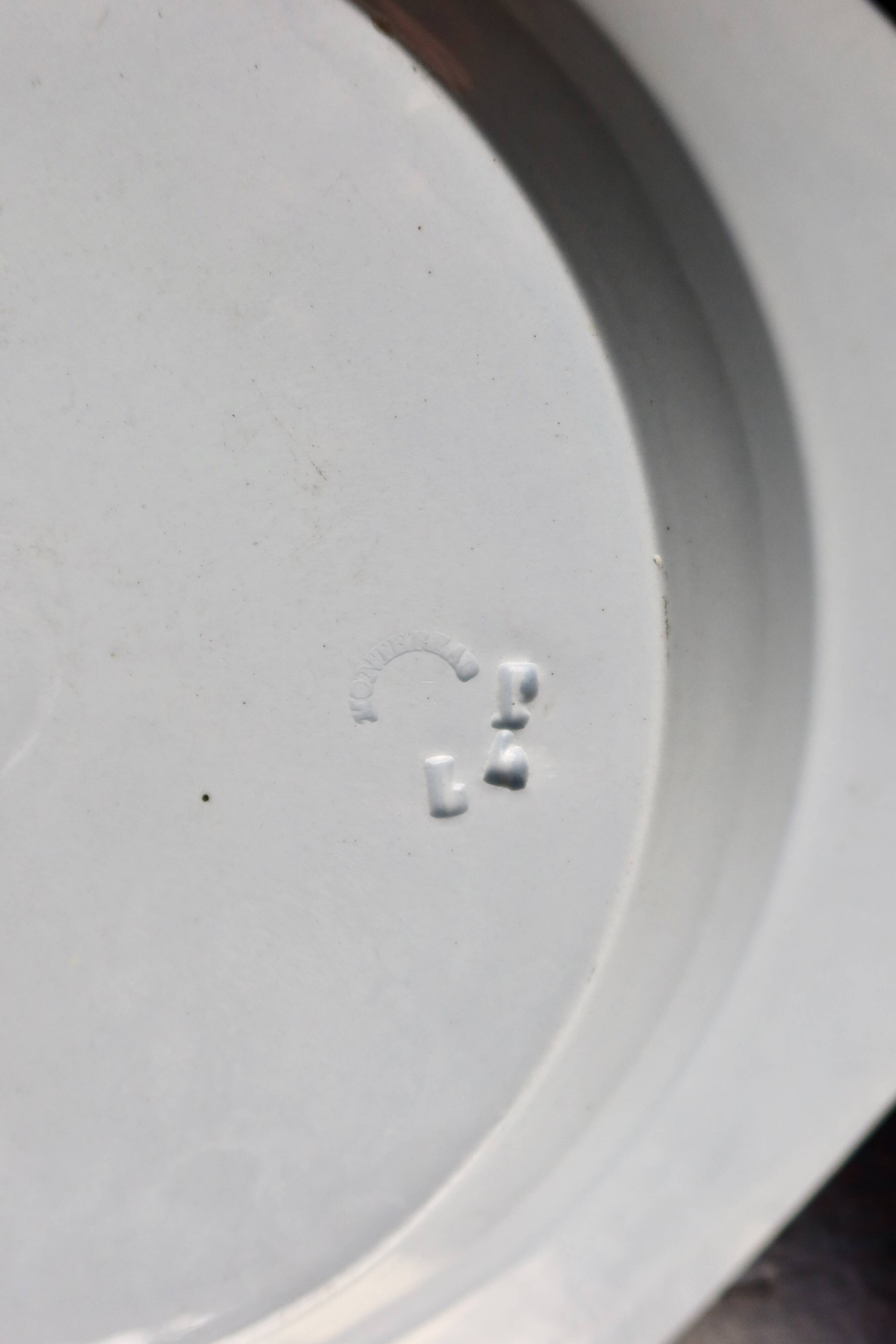 Antique octagonal platter from Creil and Montereau - Pearl pattern - Pale blue-grey