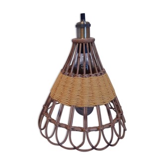 Vintage suspension rattan upcycled macramé mustard yellow