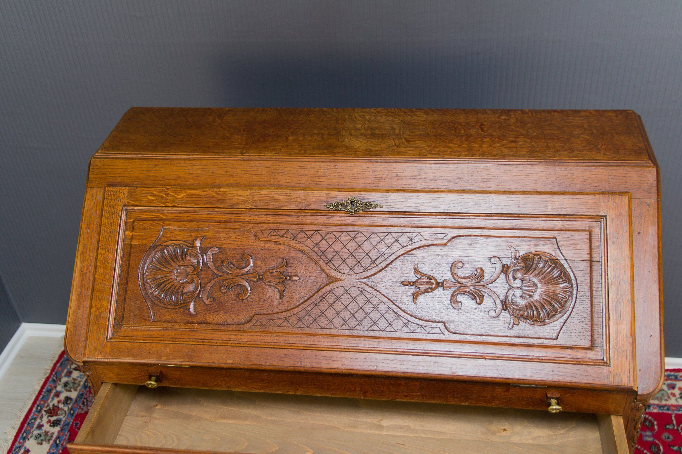 Louis XV style carved oak secretary 1930s