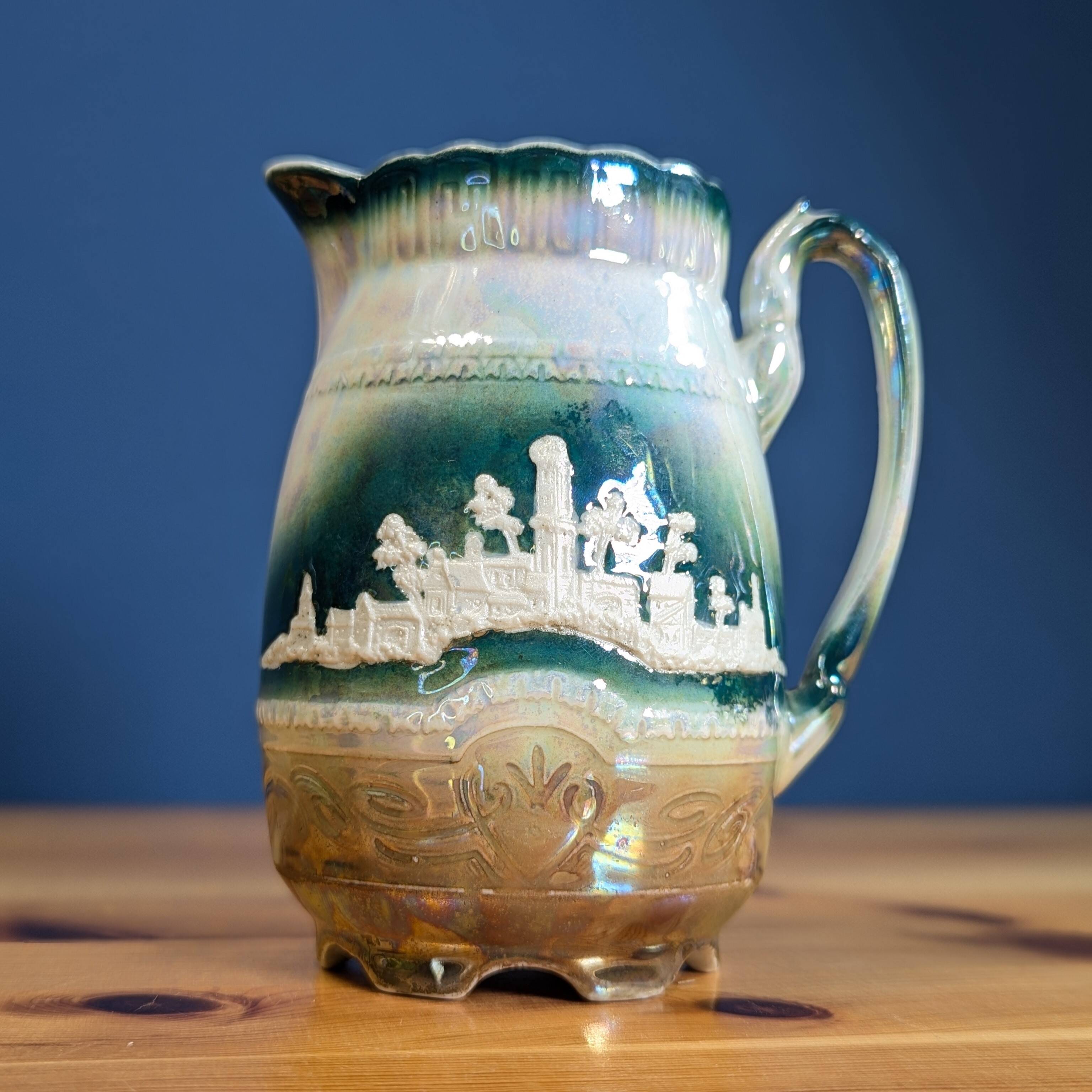 Antique Pitcher Jug Altehburg Saxony German Earthenware Numbered 1206E Village