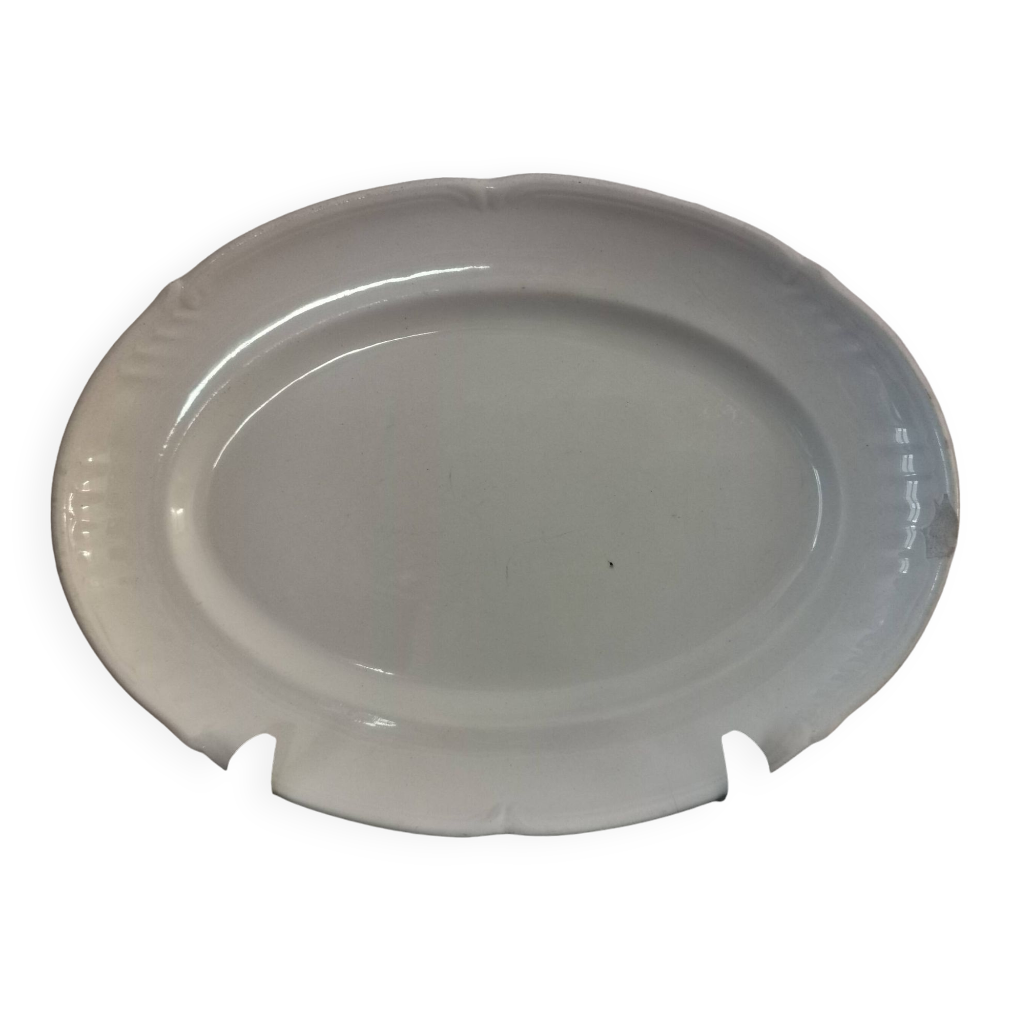 Oval white earthenware dish stamped K&G, Lunéville