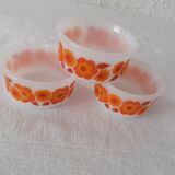 3 ramekins cups LOTUS Arcopal vintage orange flowers