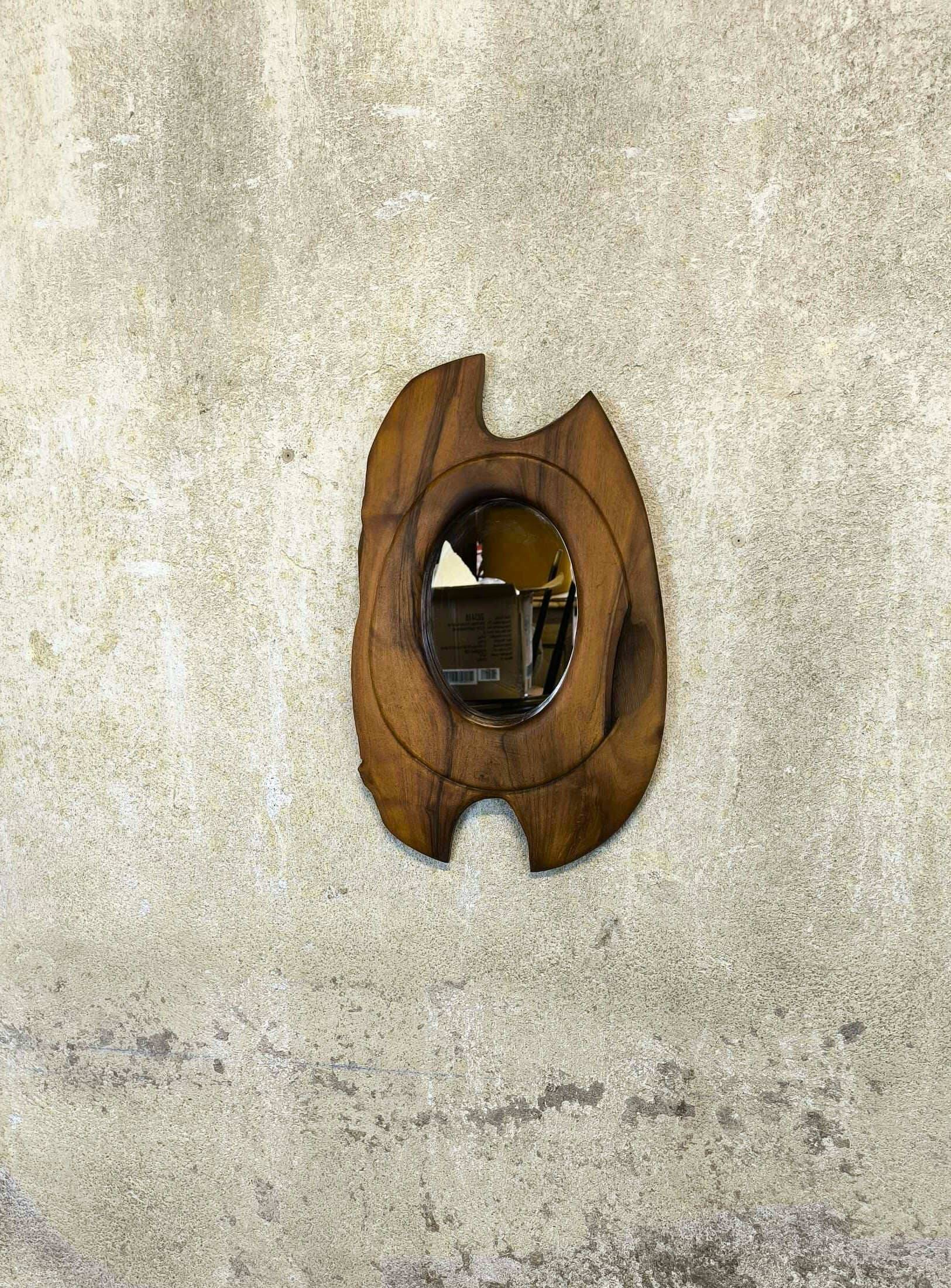 Vintage free-form mirror in solid wood