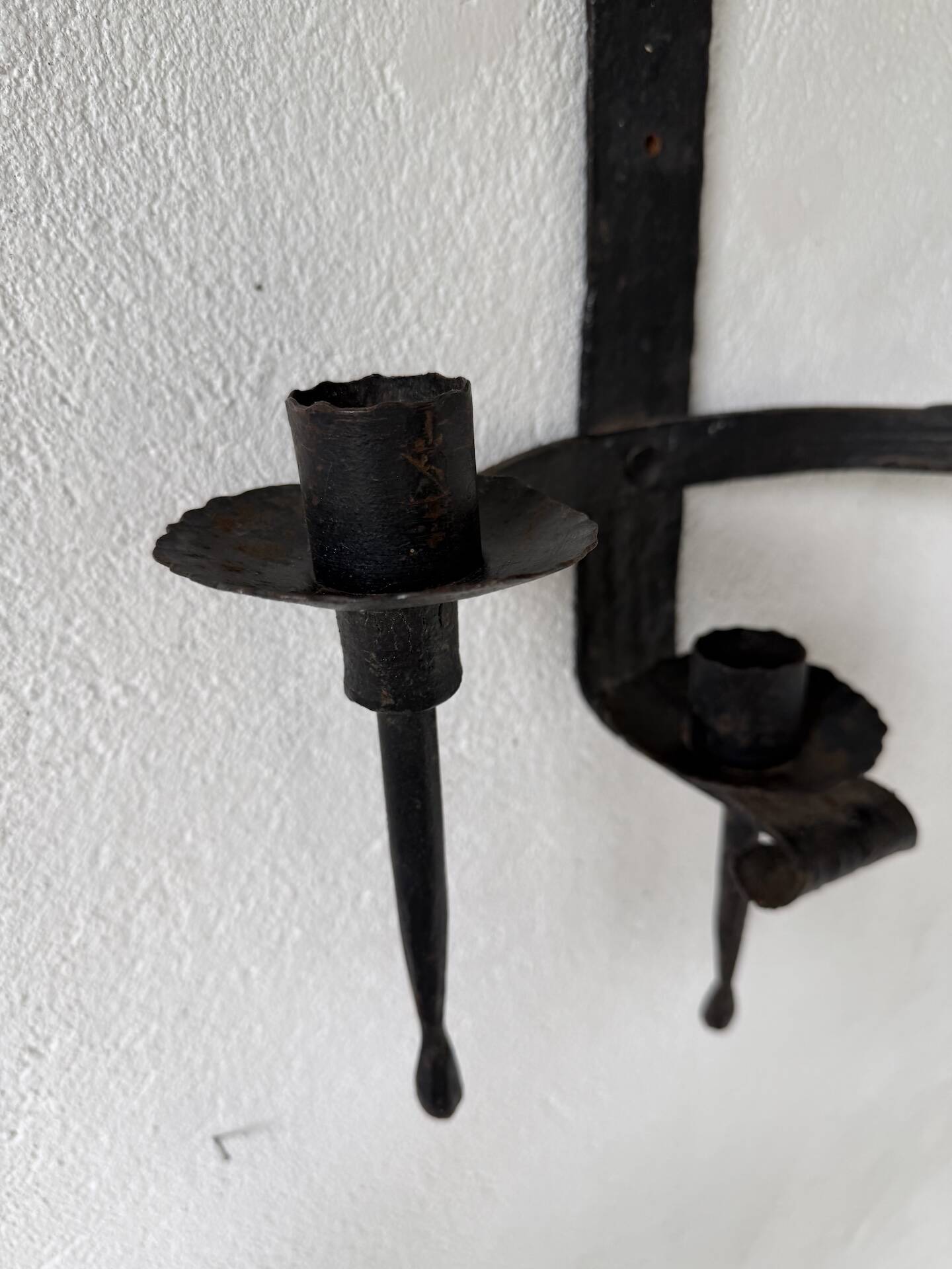 Wrought iron candle holders 1900 brutalist sconces