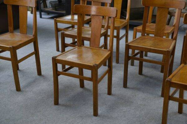 Set of 10 beech bistro chairs from the 1950s