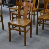 Set of 10 beech bistro chairs from the 1950s