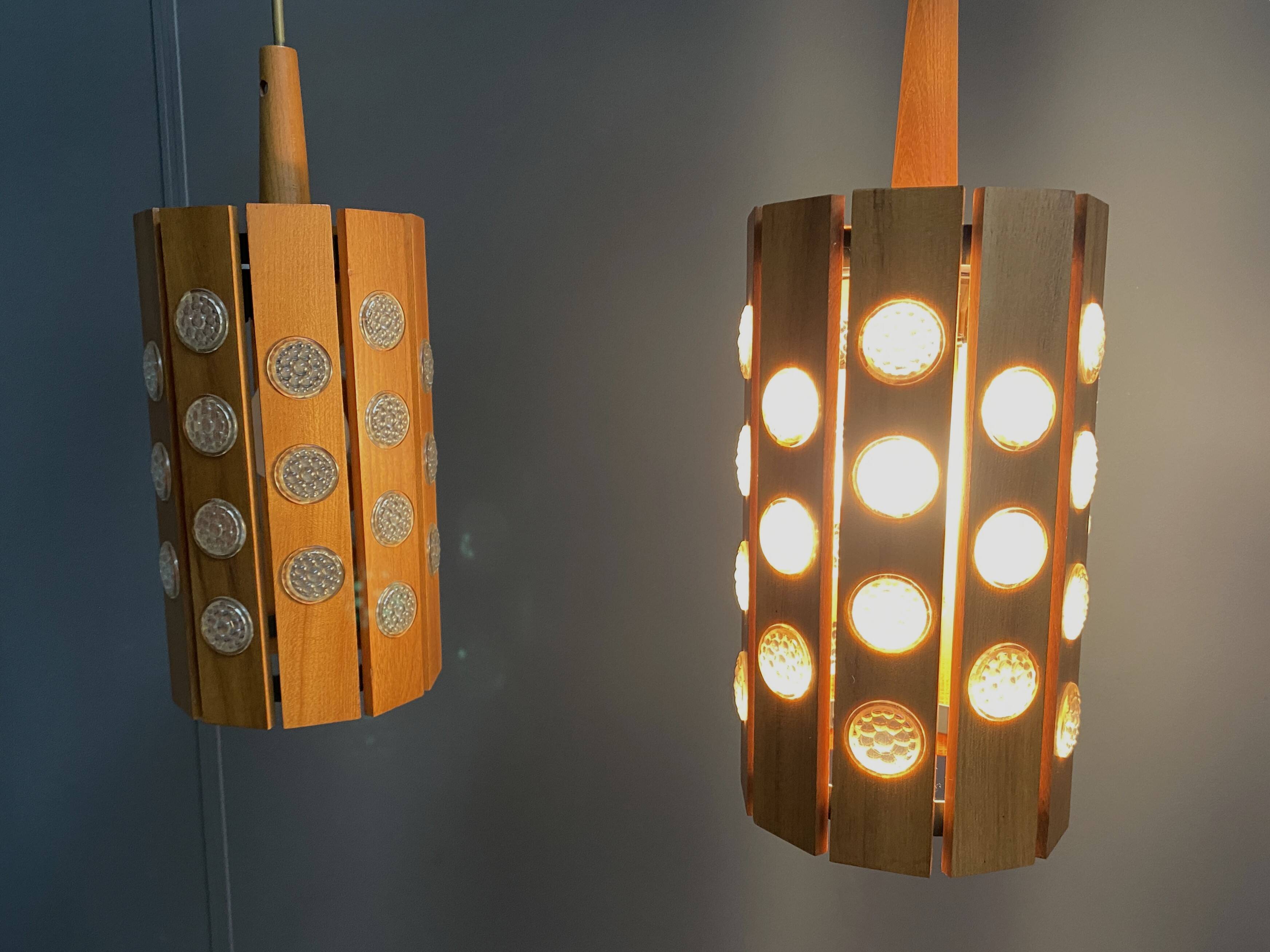 Set of 2 wood hang lamps 1970s