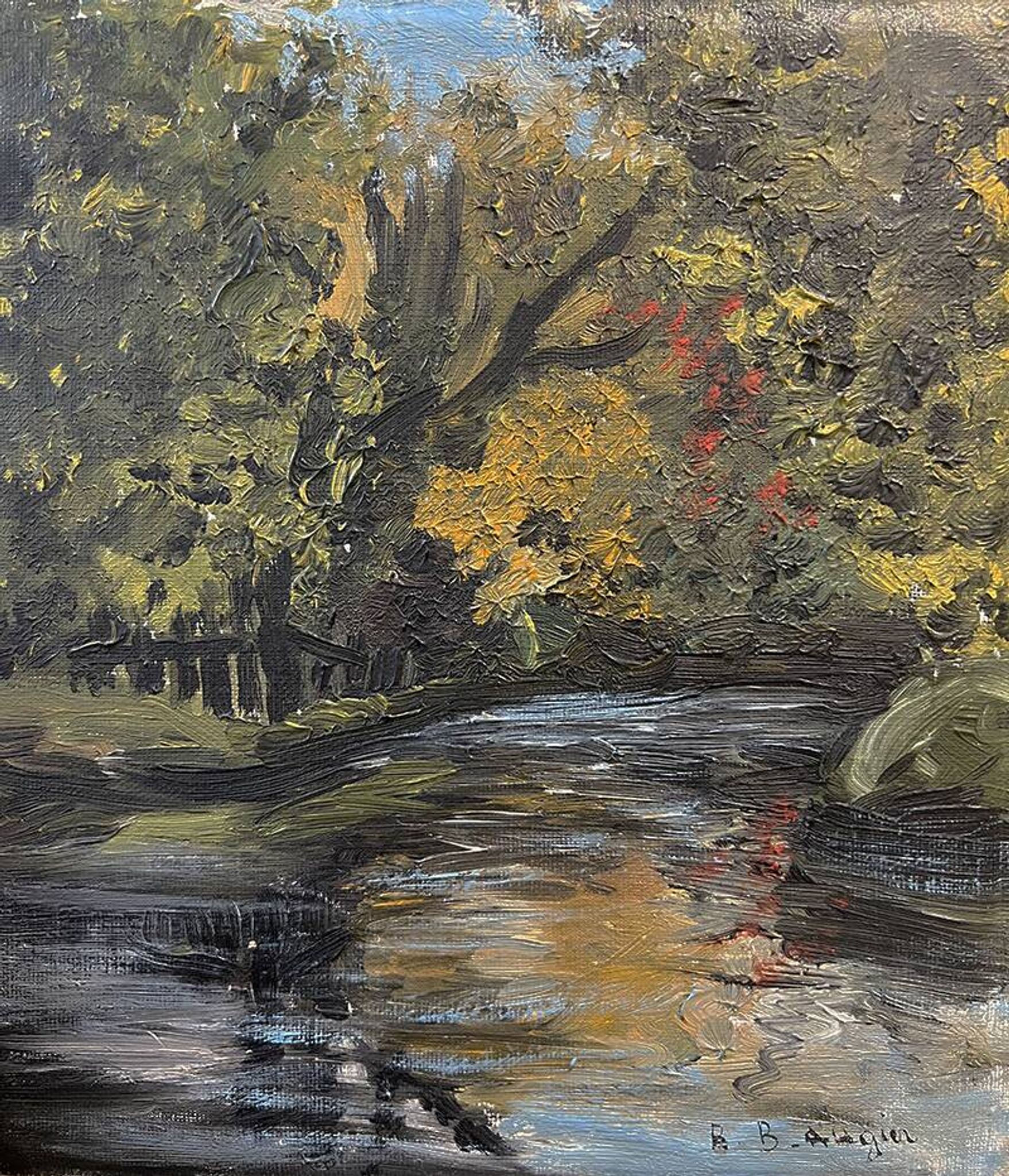 Tableau "Bord de rivière", huile sur toile