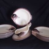 Fish service for 12 people in Longwy ceramic, Copenhagen model, 1960s