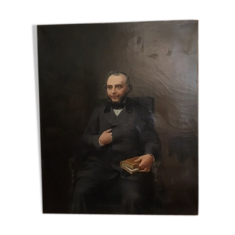 Old painting, portrait of a man of letters signed dated 1863