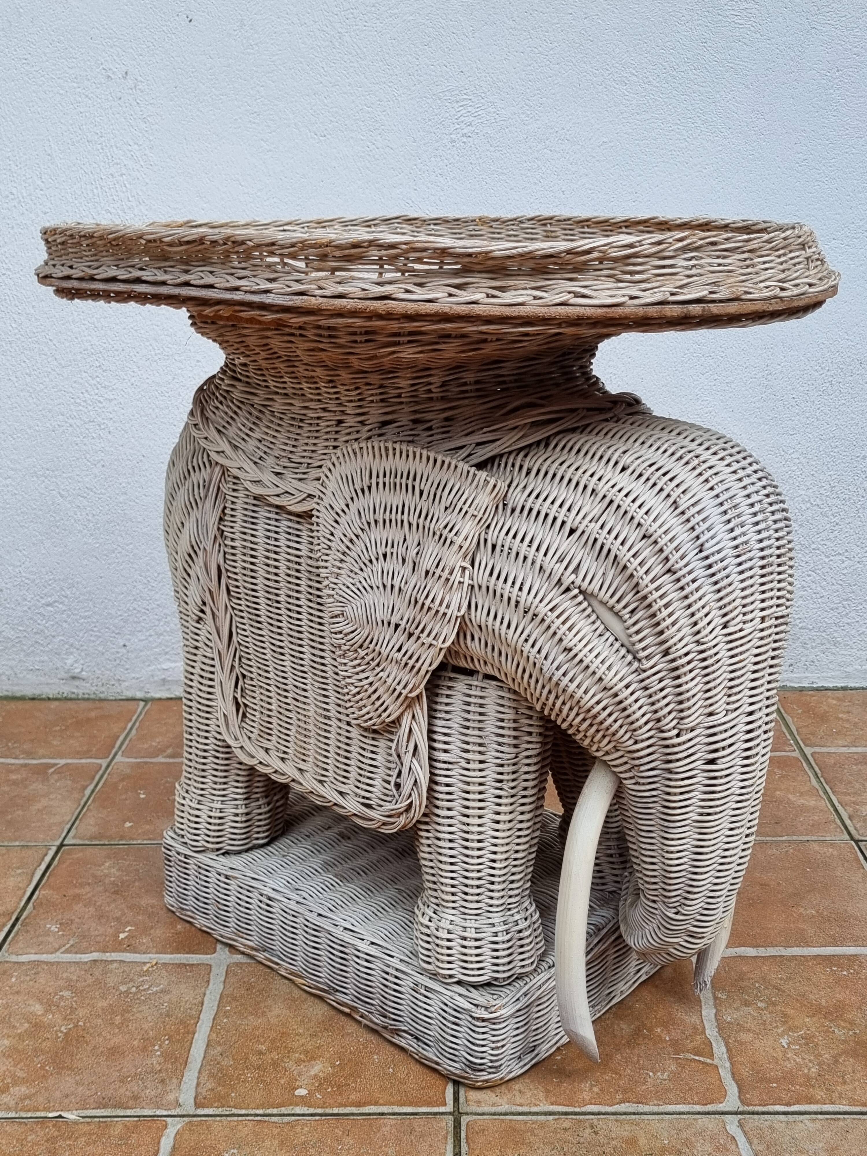 Side table, vintage rattan elephant, 70s