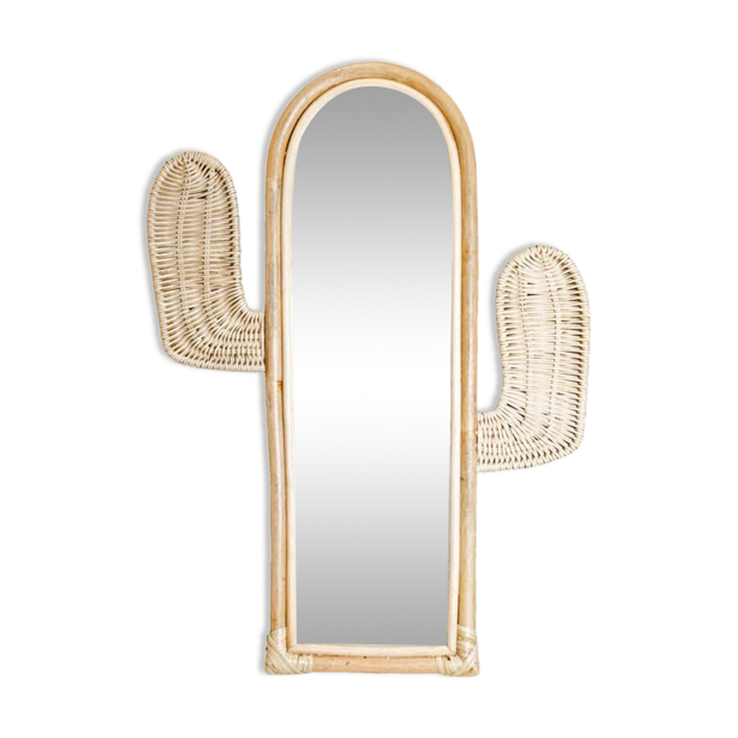 Cactus mirror in rattan and vintage bohemian canning  42x60cm