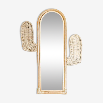 Cactus mirror in rattan and vintage bohemian canning  42x60cm
