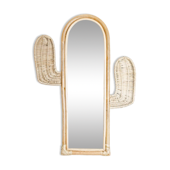Miroir cactus en rotin et cannage vintage bohème 42x60cm