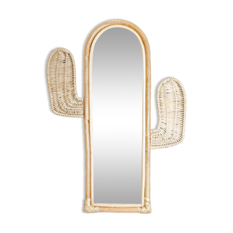Cactus mirror in rattan and vintage bohemian canning  42x60cm