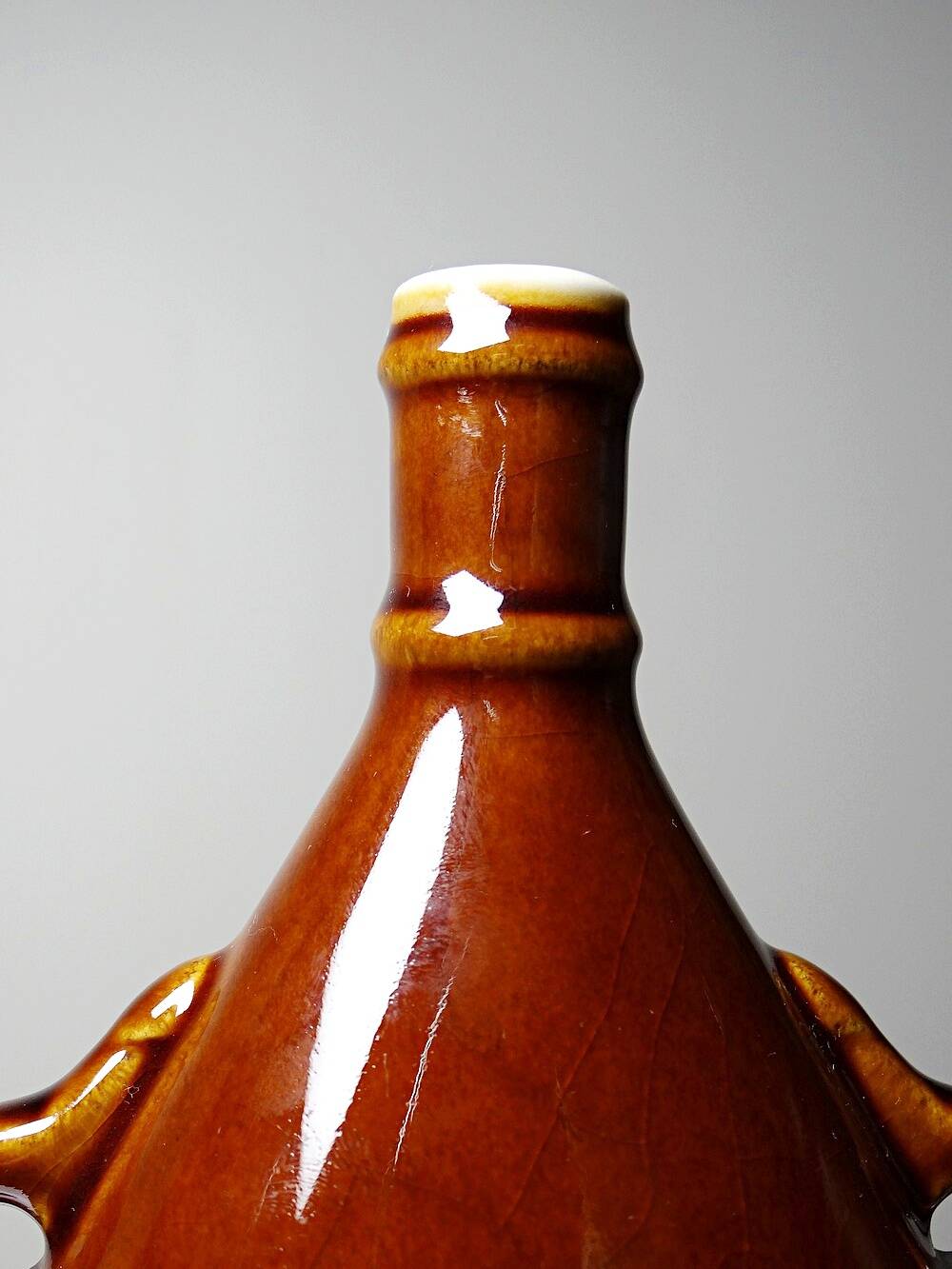 Vintage brown ceramic bottle, flask or canteen from the 1950s-60s.