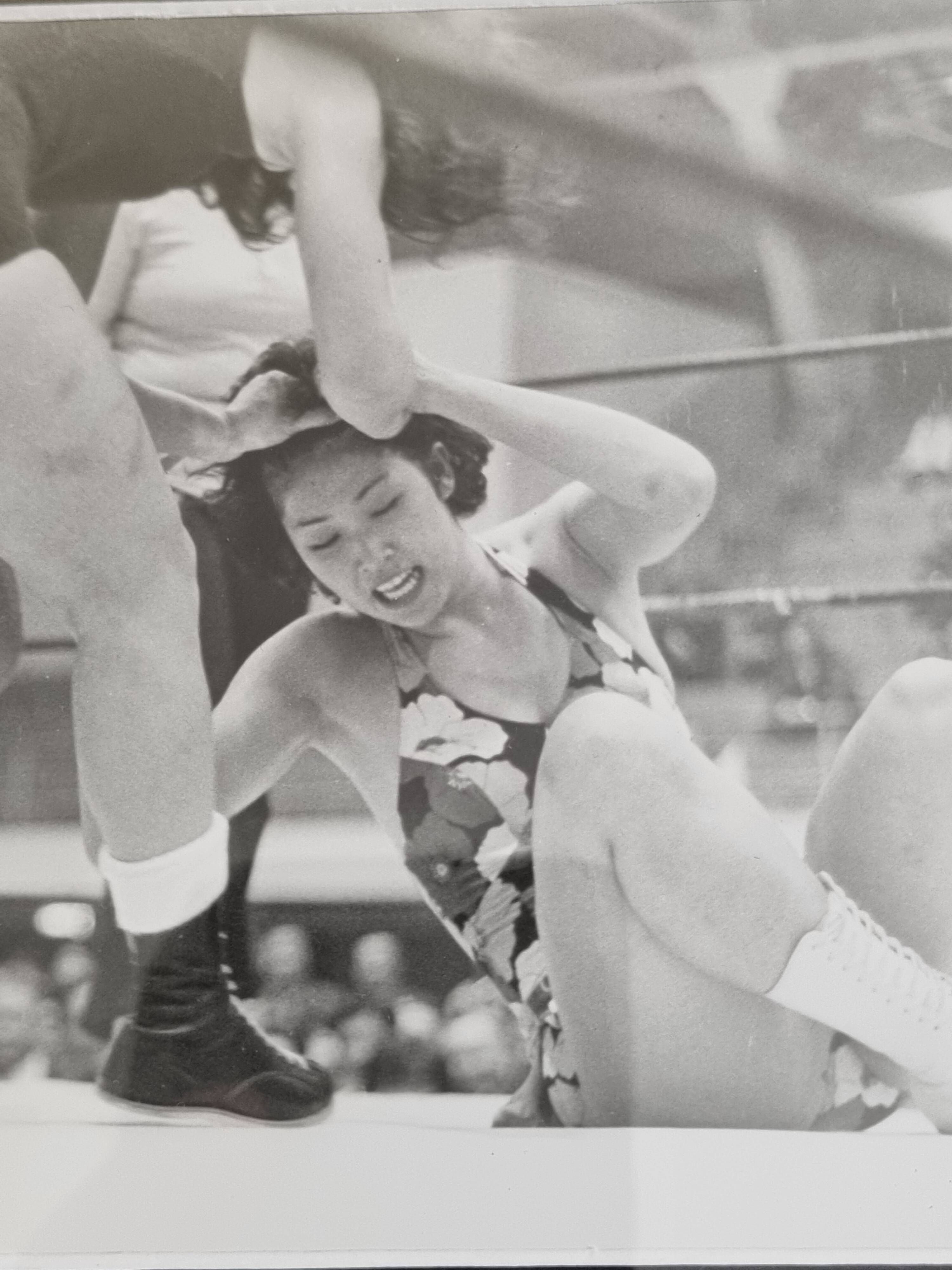 Vintage framed silver prints, women's wrestling, 1960s, 31 x 41 cm