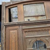 19th-century solid oak entrance door with three openings, including frame.