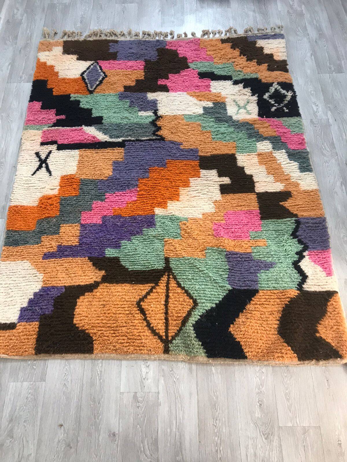Tapis Boujad marocain  Design abstrait multicolore 3*2m