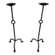 Pair of Iron Forged Candle Holders on a Stand with a Twisted Shaft and Ring. Work