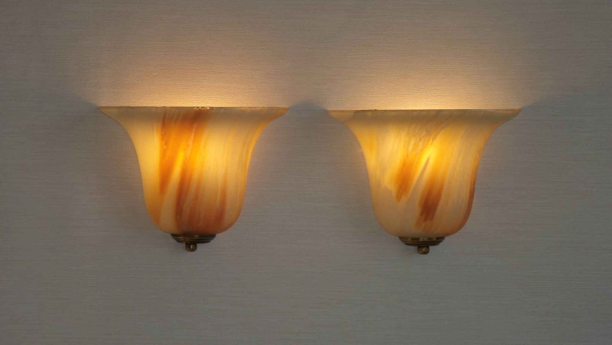 Vintage Pair Marinha Grande Swirl Art Glass Wall Sconces Made in Portugal