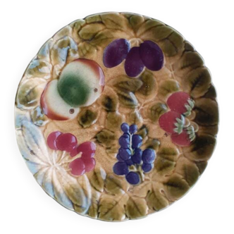 Plat rond en barbotine fruits Sarreguemines