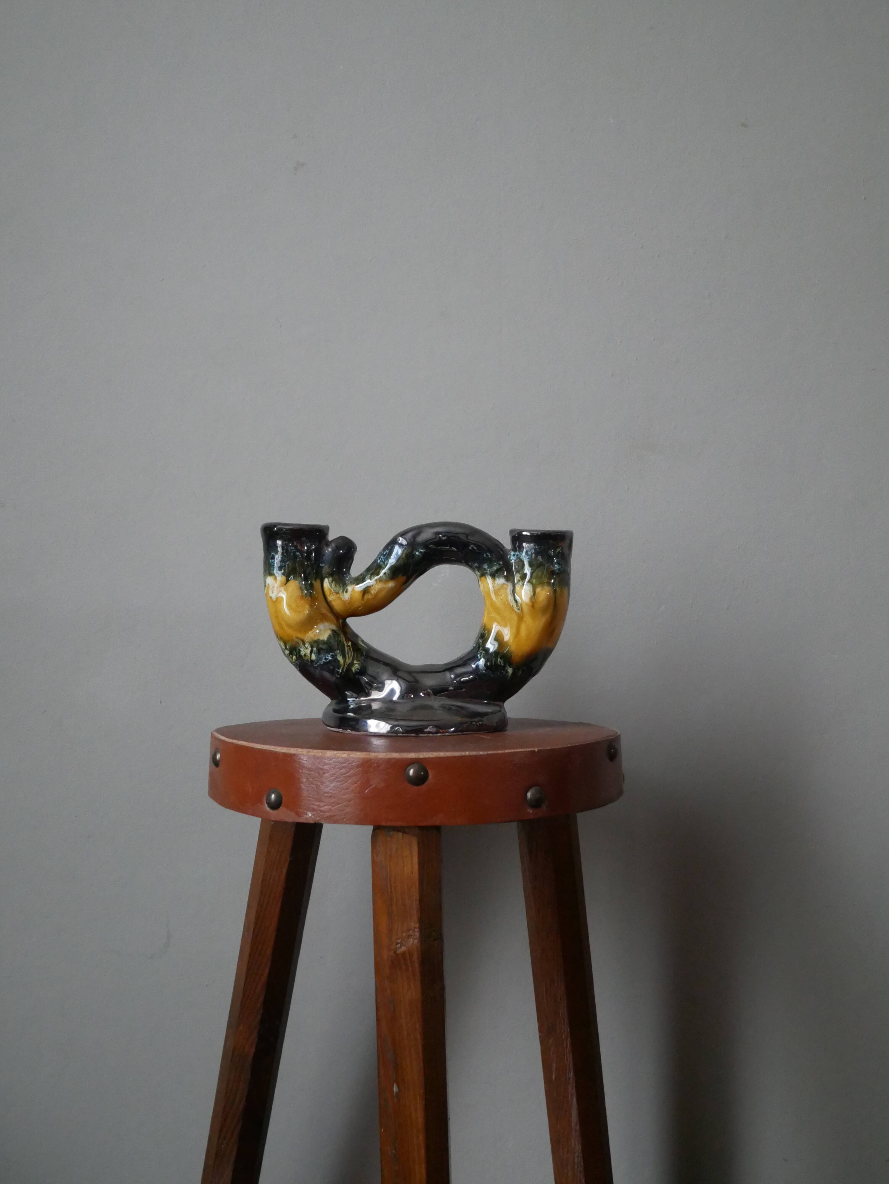 Candlestick candle holder candelabra vintage ceramic Vallauris handmade pottery