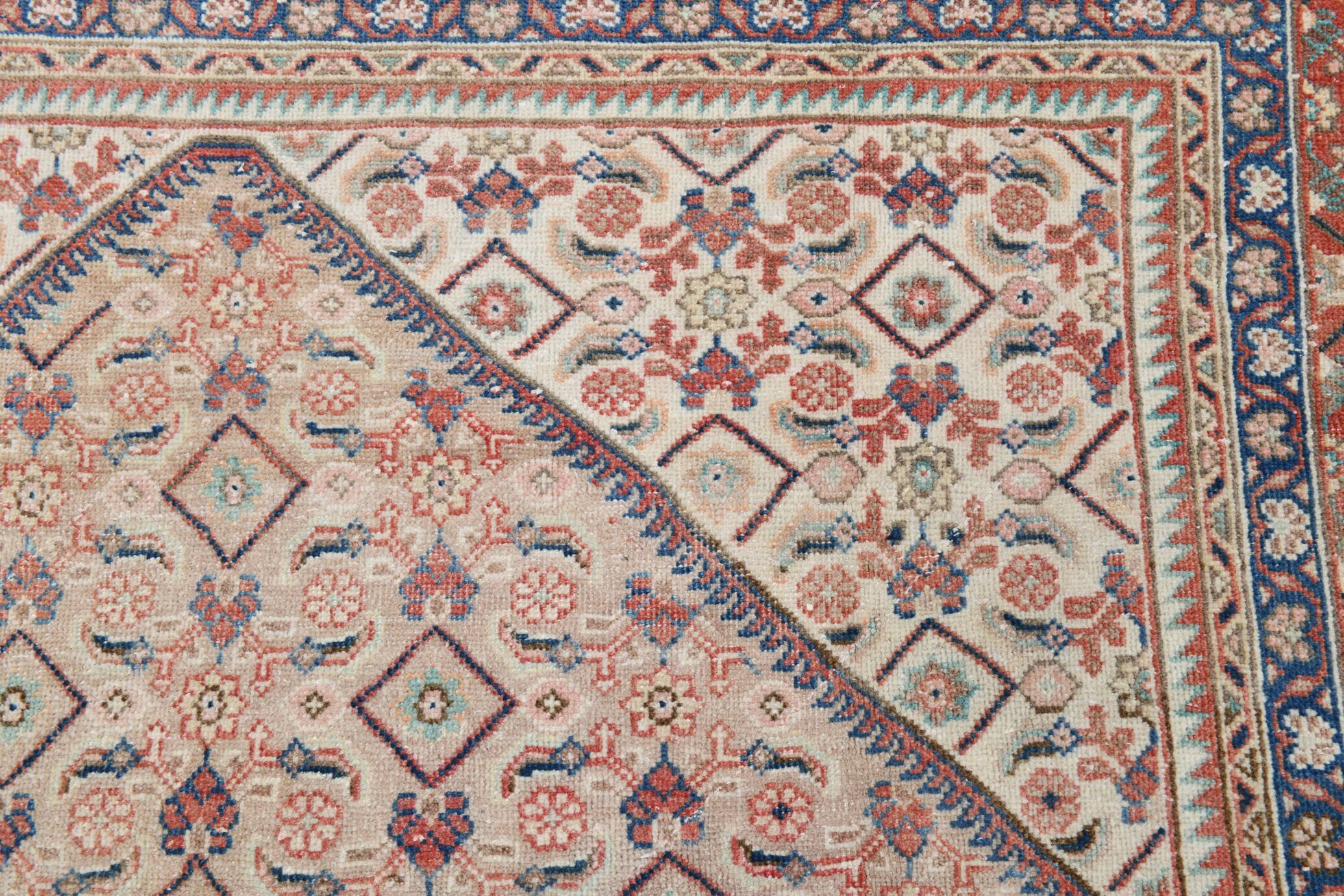 Tapis persan vintage, motif floral saumon-rouge, laine nouée à la main, 297 x 385 cm